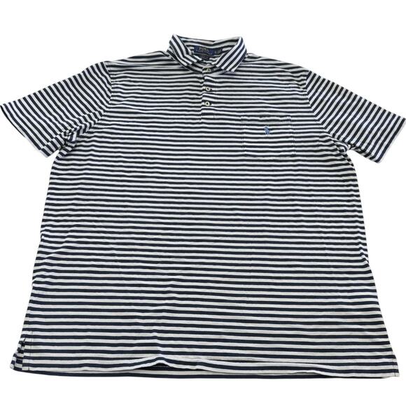 Polo Ralph Lauren Polo Shirt Mens Extra Large Blue Striped Classic Fit Pony Logo - Picture 1 of 6